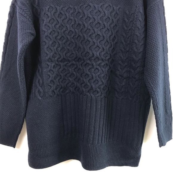 Madewell Patchwork Cable Knit Tunic Sweater Women’s Size M Navy Chunky - Picture 7 of 8